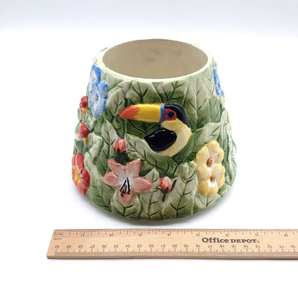 Yankee Candle Tropical Ceremic Candle Shade Lg Clean Hand Painted Parrot Tucan - Picture 12 of 13